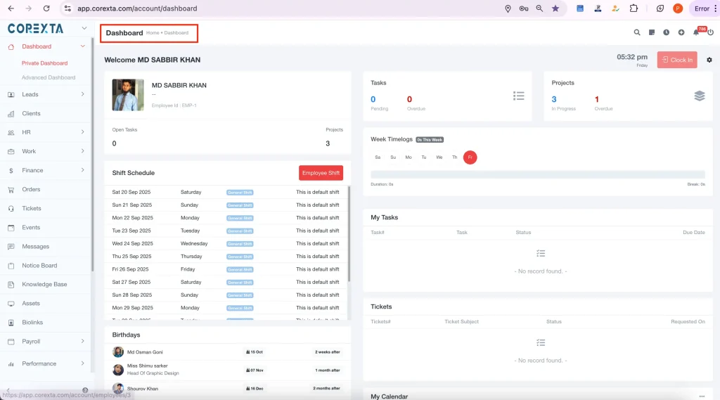 Corexta Dashboard