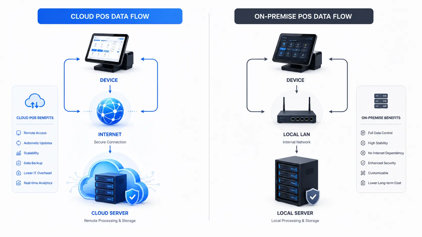 Cloud pos data flow vs on premise pos data flow
